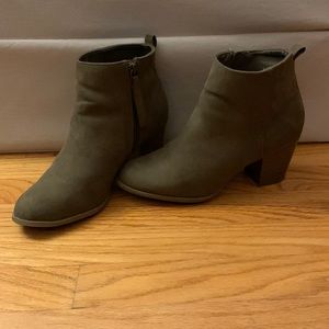 Green Suede Heeled Booties